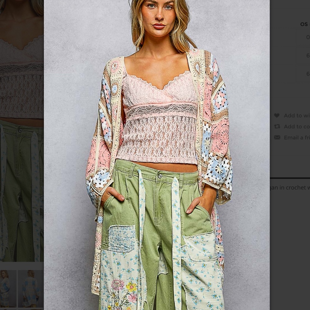 POL Boho Granny Square Crochet Open-Front Cardigan in Apricot and Blue
